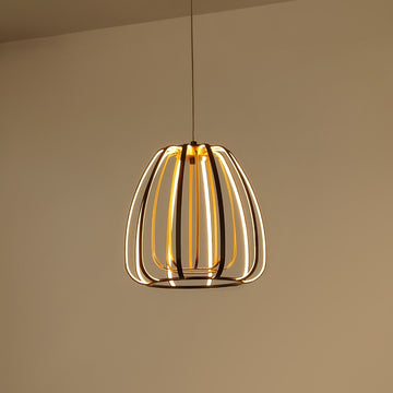 Gigi 11.5" Modern Glam Metal Adjustable Dimmable Stripe Cage Integrated LED Pendant - JONATHAN Y